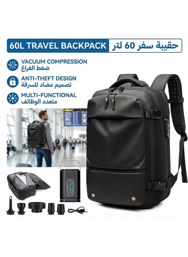 Travel Backpack,Black Backpack Vacuum, 60l Travel Backpack, Anti Theft Backpack With Vacuum Pump,Air Travel Bag,Fr Sports Travel Outdoor Business Trip Work - Image 1
